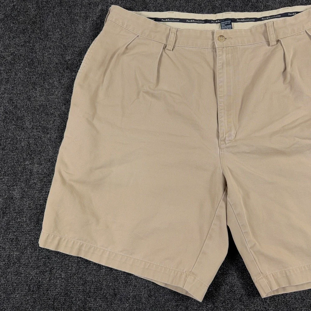 Polo Ralph Lauren Chino Shorts Pleated Cotton Twill 42 Khaki Tan Mens Casual‎